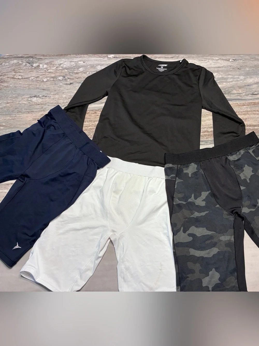 Old Navy NWOT 3 pairs performance wicking shorts 14-16 & Performance rash guard